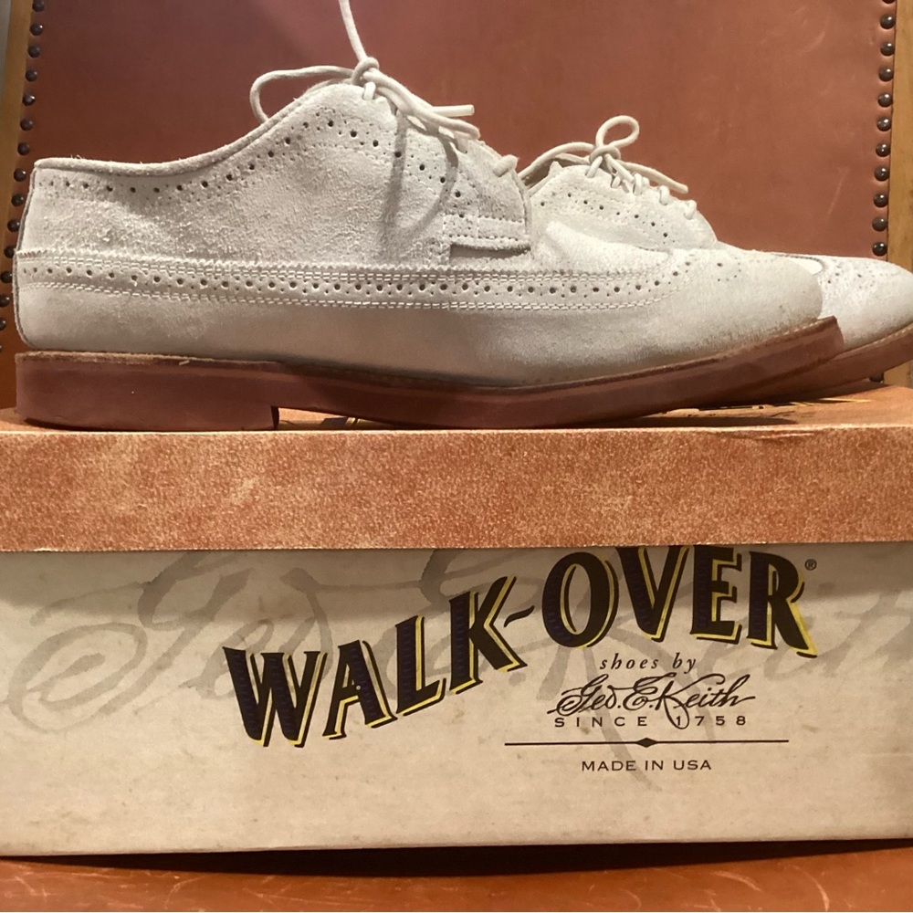 WALK-OVER Men's White Suede Oxford Wingtips USA